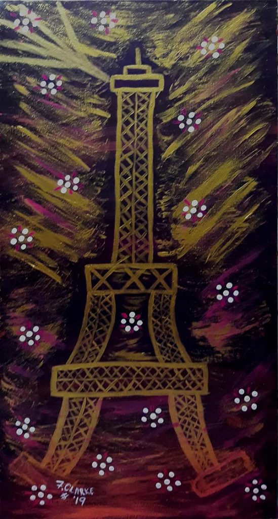 Painting of Eiffel Tower at night night